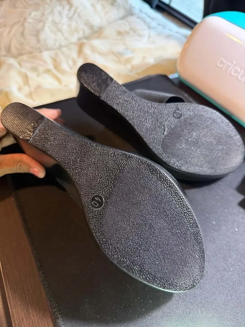 Contesa Italian Shoemakers Black Wedge Sandals Size 40